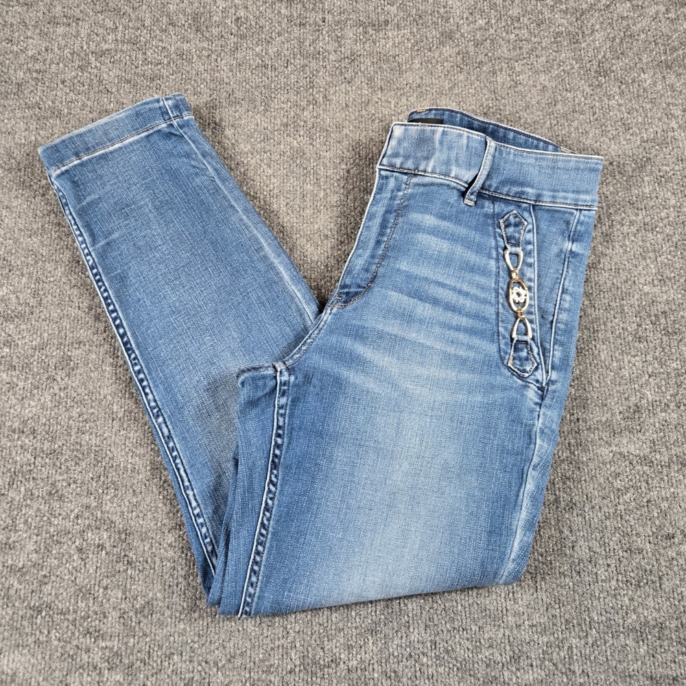 White House Black Market Jeans Womens 10 Blue High-Rise Chain Detail Wide leg